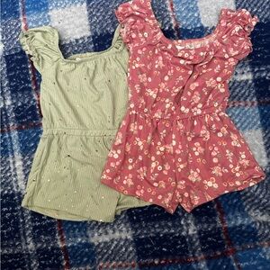 Nannette Pink Floral Romper and Sage Green Stripe Romper Set